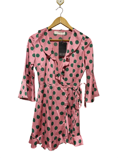 OUTRFIGFOUS |M| BUST 16| C2| GIRLS ON FILM PINK & GREEN POLKA DOT RUFFLE WRAP DRESS