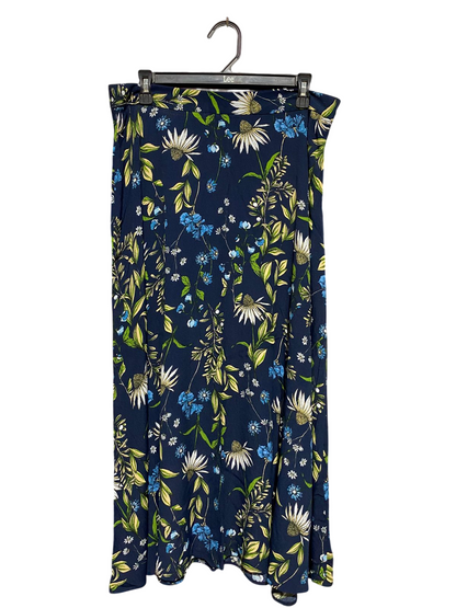 M&S |XL| WAIST 32| C2| VIBRANT FLORAL PRINT NAVY MAXI SKIRT