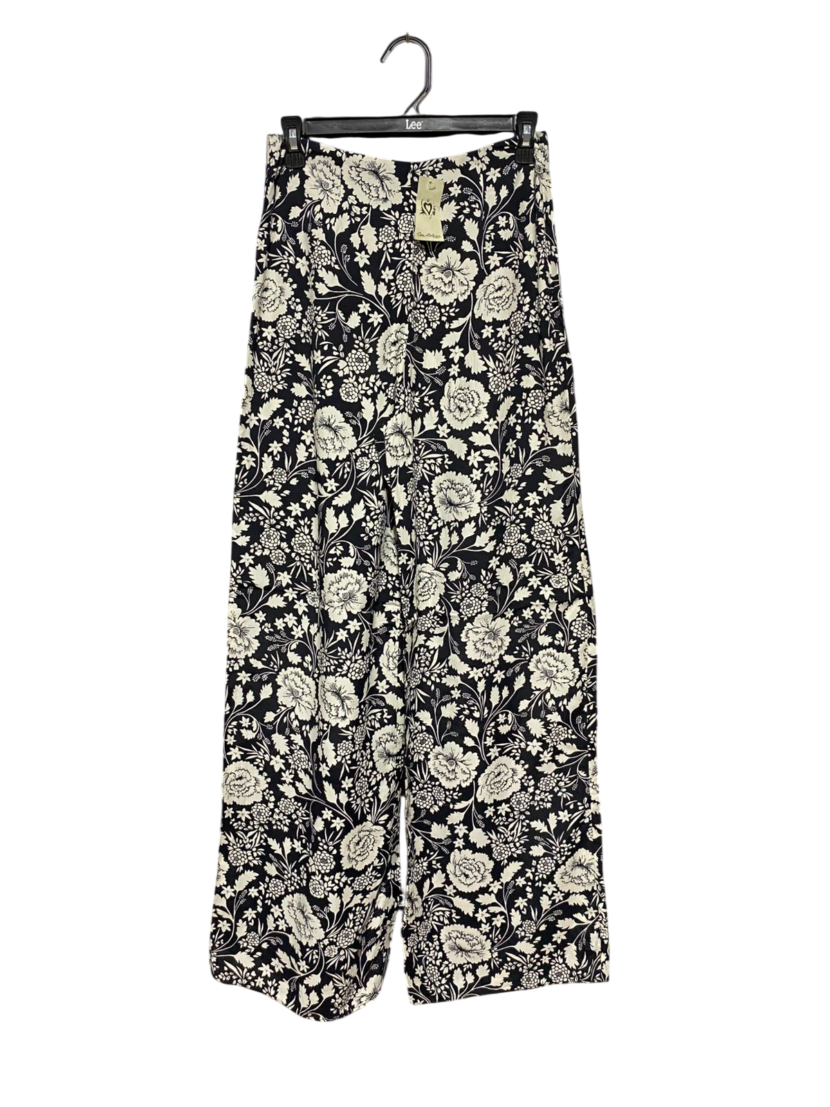 MISS SELFIGE |M| WAIST 28| C2| MONOCHROME VINTAGE FLORAL WIDE-LEG TROUSERS