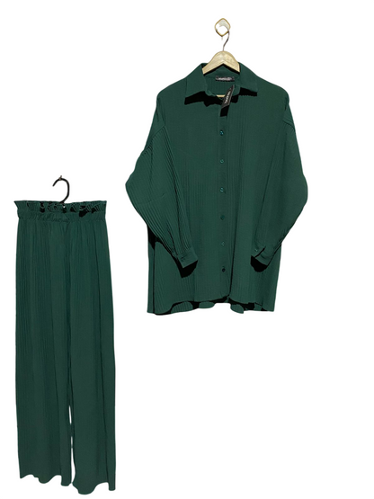 BOOHOO |S| C2| PLISSÉ OVERSIZED SHIRT & WIDE-LEG TROUSER SET