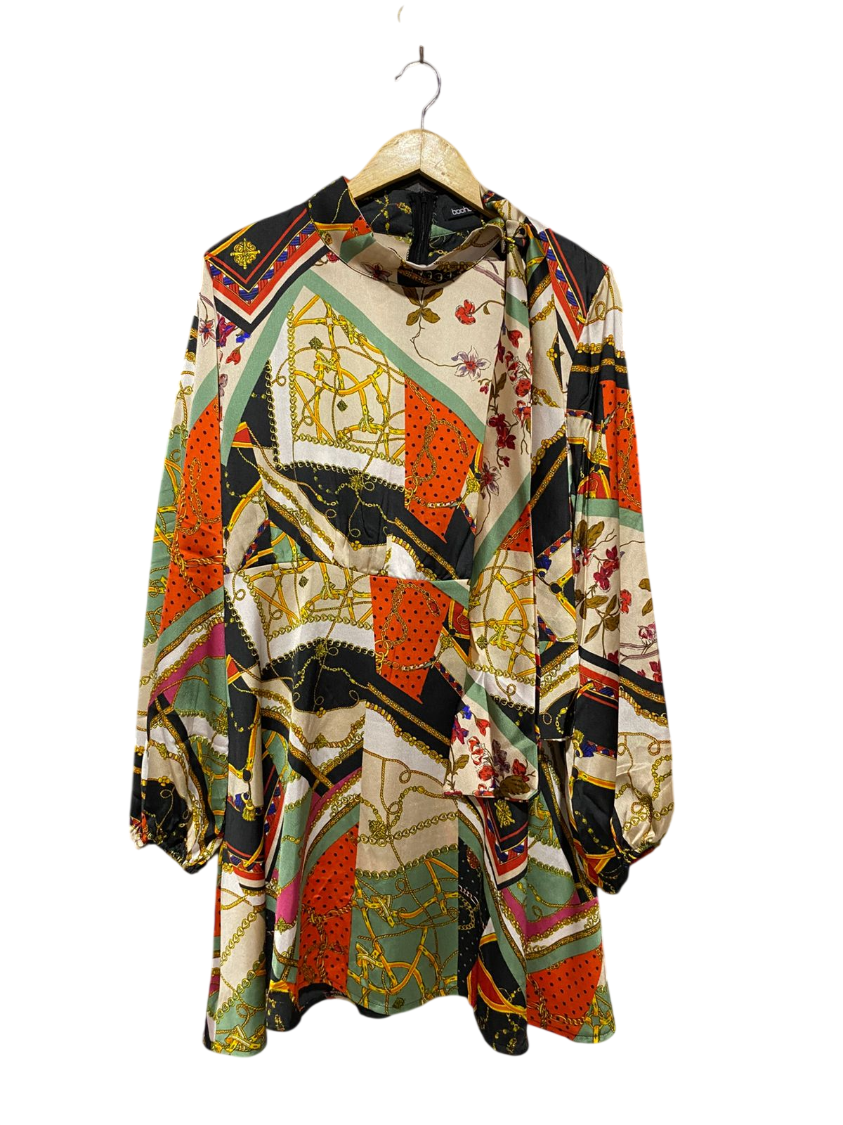 BOOHOO | L| BUST 19| B21| SCARF PRINT HIGH-NECK MINI DRESS