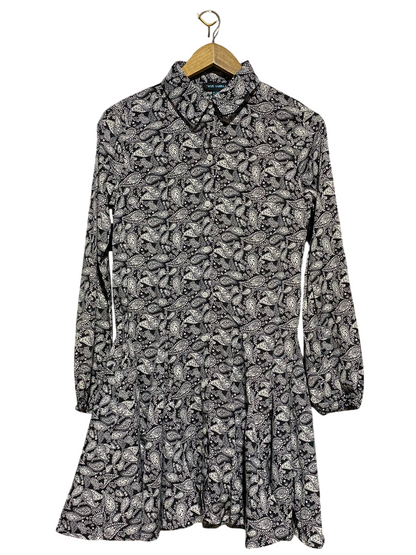 BLUE VANILLA |M| BUST 19| B21| MONOCHROME PAISLEY PRINT LONG SLEEVE MINI SHIRT DRESS