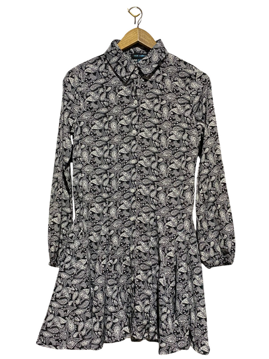 BLUE VANILLA |M| BUST 19| B21| MONOCHROME PAISLEY PRINT LONG SLEEVE MINI SHIRT DRESS