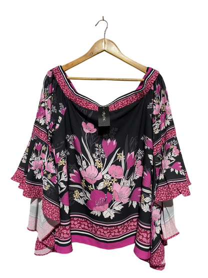 CITY CHIC |L| BUST 21| B21| BOHO FLORAL BELL SLEEVE TOP