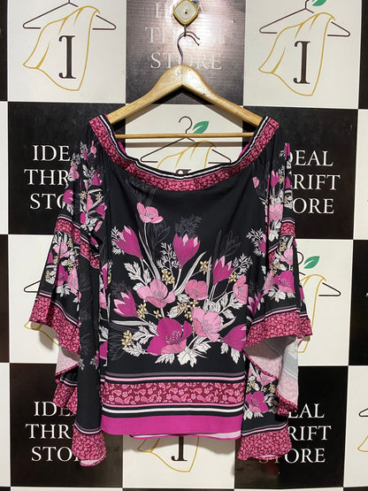 CITY CHIC |L| BUST 21| B21| BOHO FLORAL BELL SLEEVE TOP