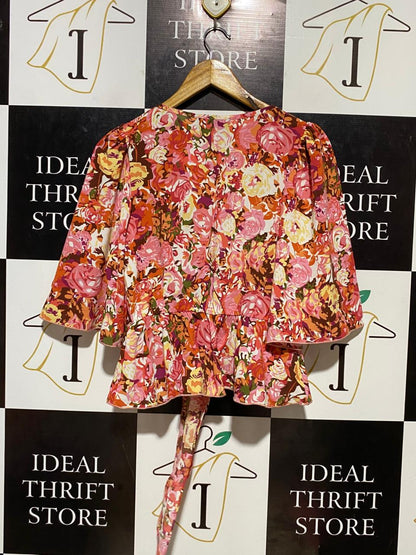 LITTLE MISTRESS |S| BUST 16| B21| FLORAL TIE-FRONT BLOUSE