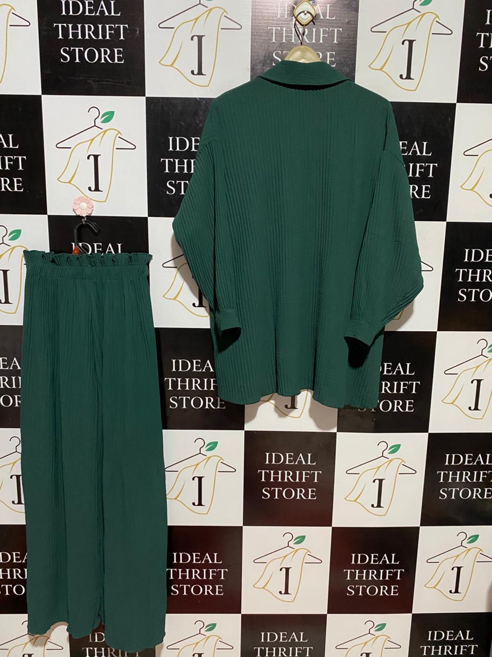 BOOHOO |S| C2| PLISSÉ OVERSIZED SHIRT & WIDE-LEG TROUSER SET