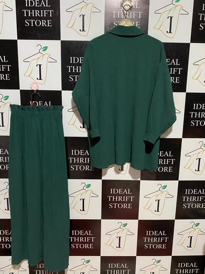 BOOHOO |S| C2| PLISSÉ OVERSIZED SHIRT & WIDE-LEG TROUSER SET
