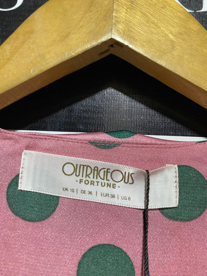 OUTRFIGFOUS |M| BUST 16| C2| GIRLS ON FILM PINK & GREEN POLKA DOT RUFFLE WRAP DRESS