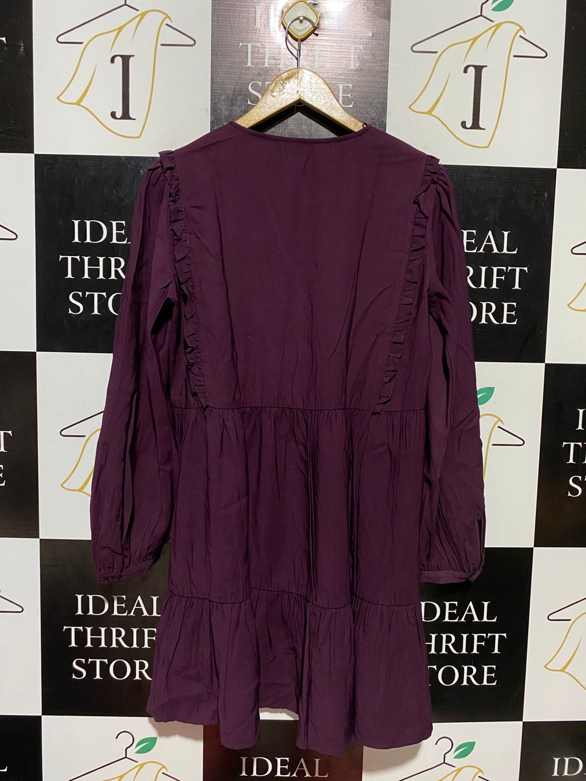 ZARA |M| BUST 19| C2| DEEP PURPLE RUFFLED V-NECK MINI DRESS