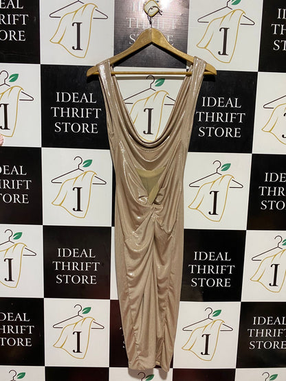 CLUBL |S| BUST 15| C2| ROSE GOLD METALLIC COWL NECK MAXI DRESS