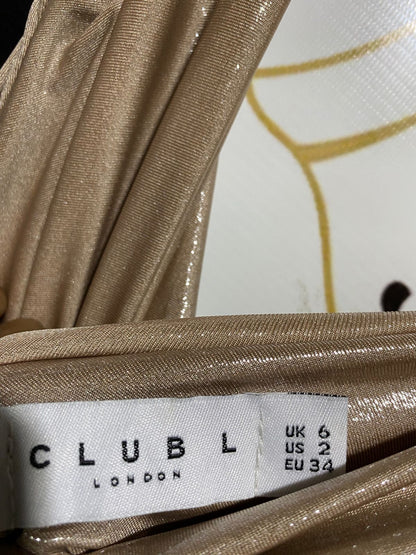 CLUBL |S| BUST 15| C2| ROSE GOLD METALLIC COWL NECK MAXI DRESS