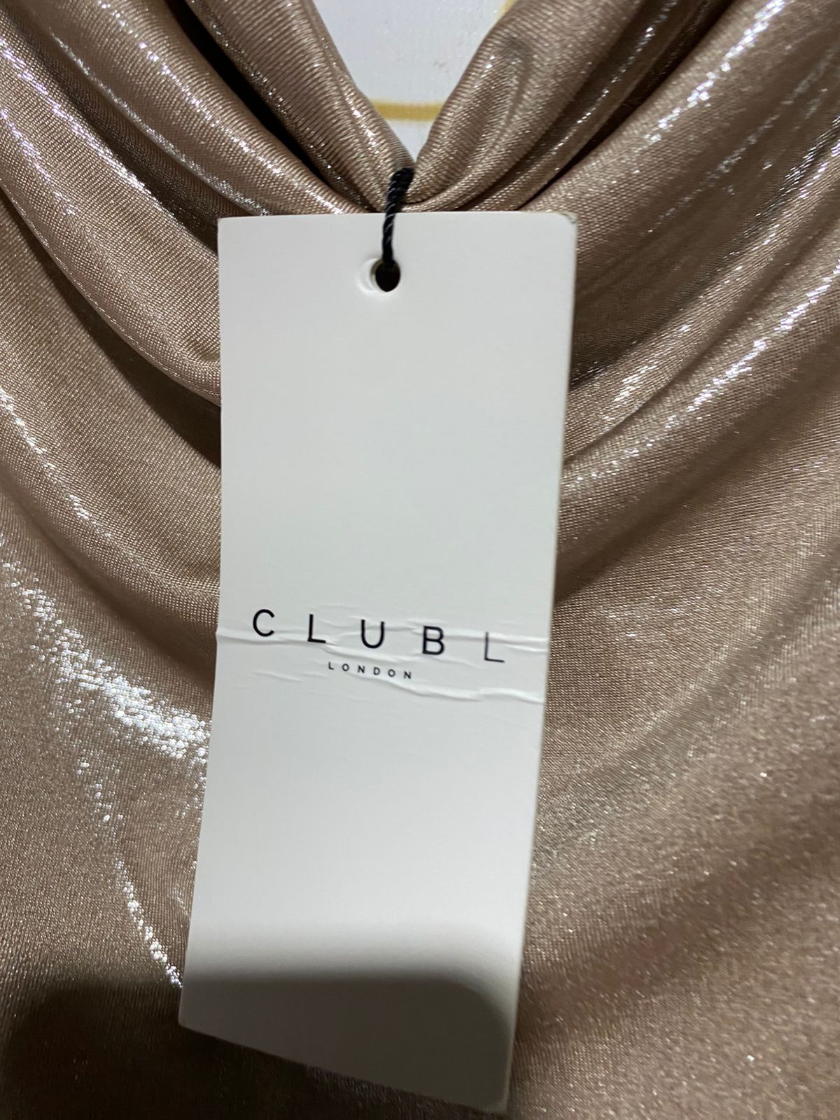 CLUBL |S| BUST 15| C2| ROSE GOLD METALLIC COWL NECK MAXI DRESS