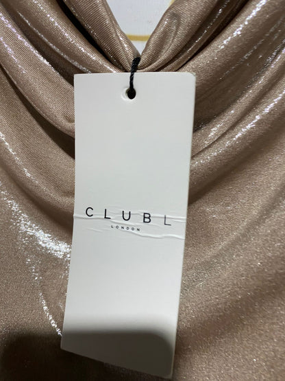 CLUBL |S| BUST 15| C2| ROSE GOLD METALLIC COWL NECK MAXI DRESS