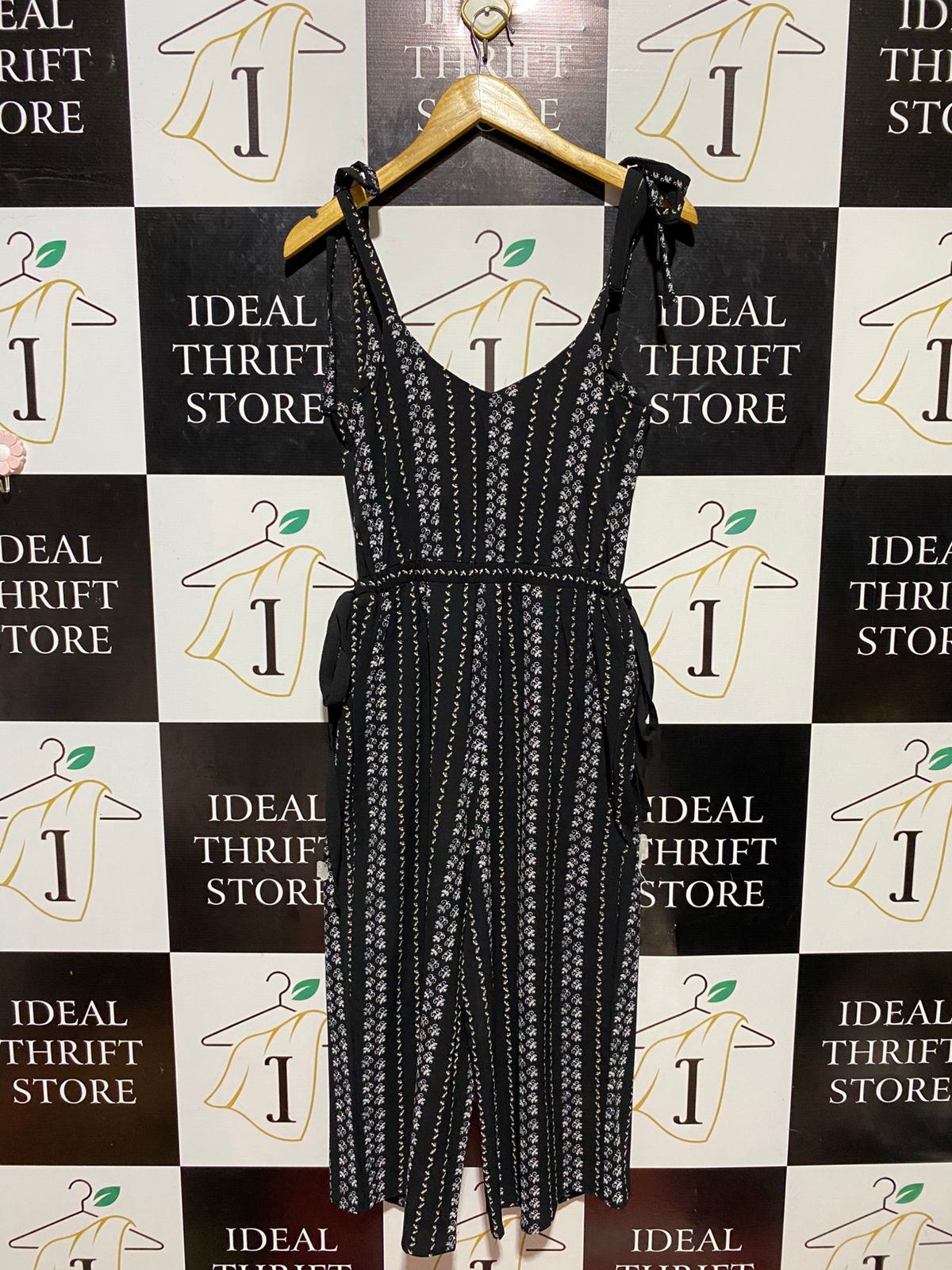 PRIMARK |S| BUST 15| C2| BLACK FLORAL STRIPE TIE-SHOULDER JUMPSUIT