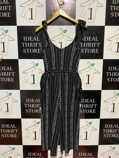 PRIMARK |S| BUST 15| C2| BLACK FLORAL STRIPE TIE-SHOULDER JUMPSUIT