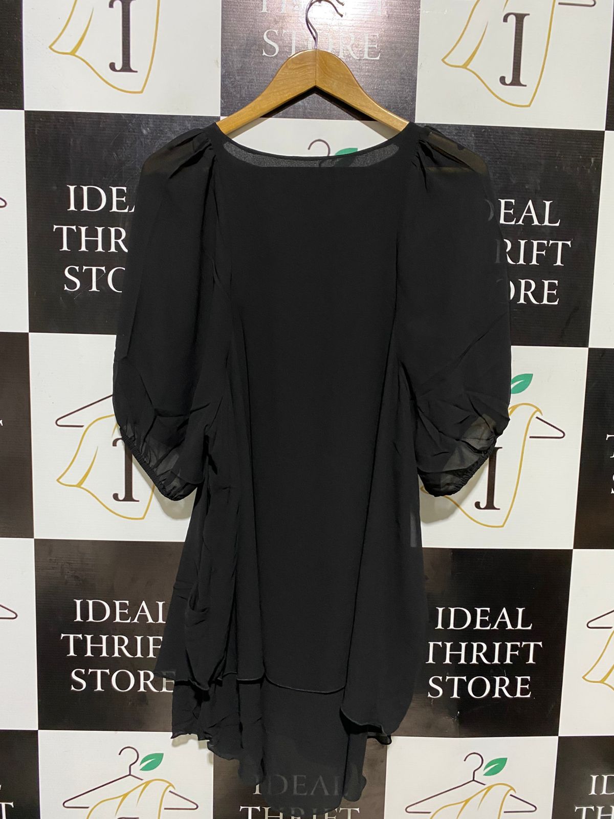 LITTLE MISTRESS |M| BUST FREE| C2| BLACK SHEER PUFF SLEEVE TUNIC DRESS