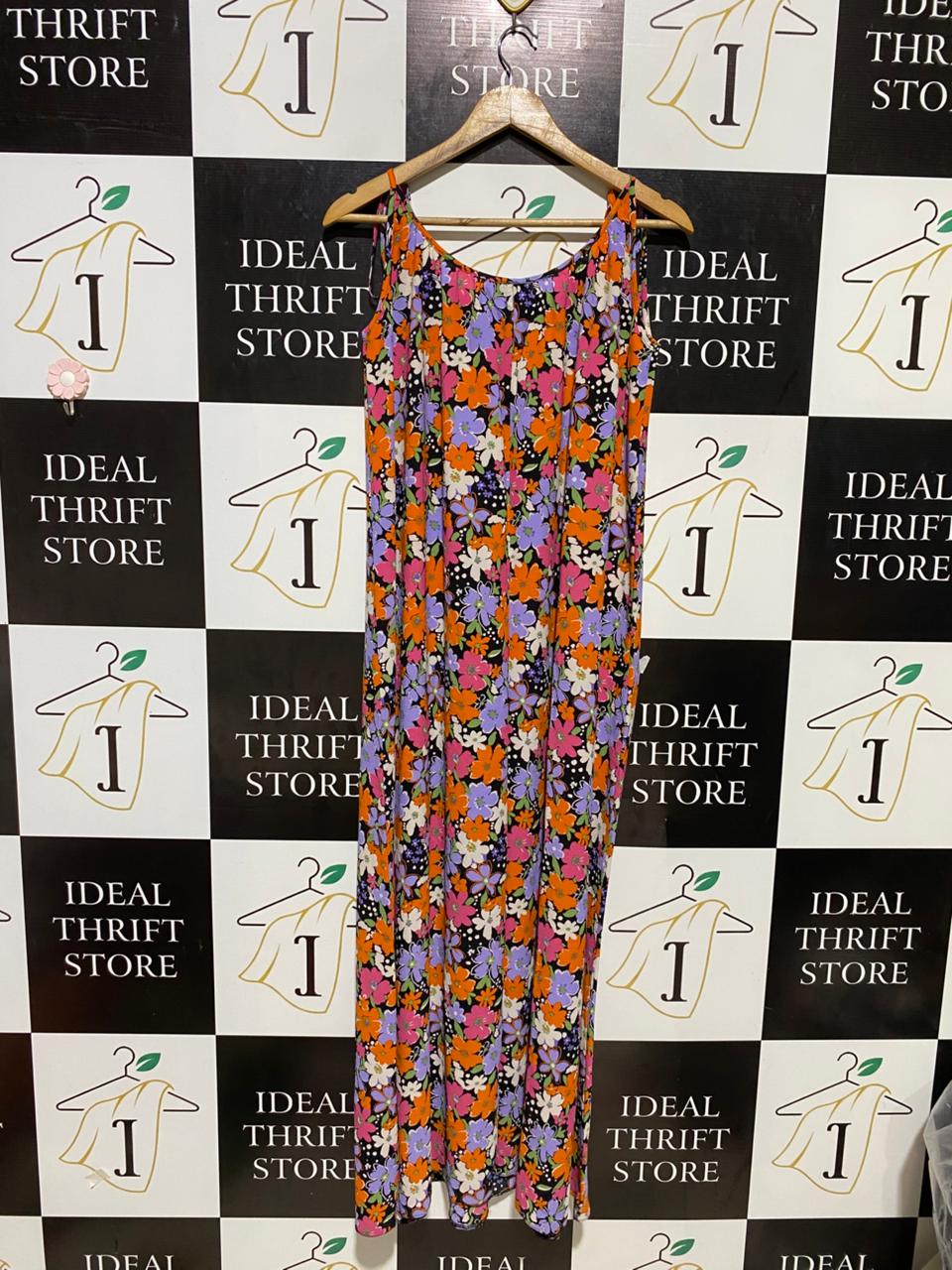 ASOS |XL| BUST 22| C2| MULTICOLOR RETRO FLORAL SLEEVELESS MAXI DRESS