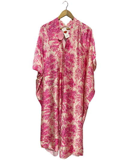 NEW COLLECTION |L| BUST FREE| B4| WOMEN'S PINK FLORAL SATIN KAFTAN MAXI DRESS