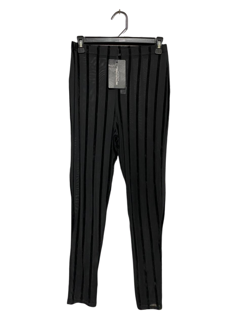 PRETTYLITTLE THING |M| WAIST 28| B21| BLACK VELVET STRIPE MESH LEGGINGS