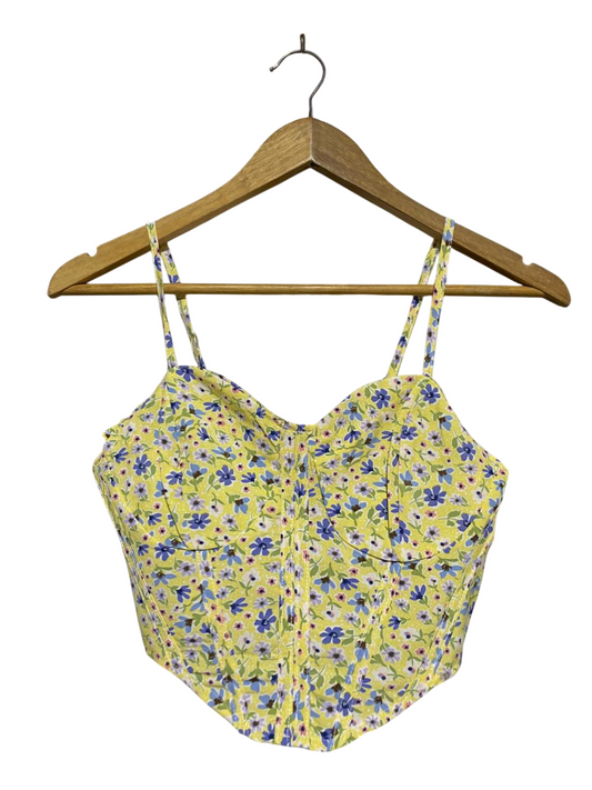 |XS| BUST 14| B21| YELLOW FLORAL CORSET STYLE CAMI TOP