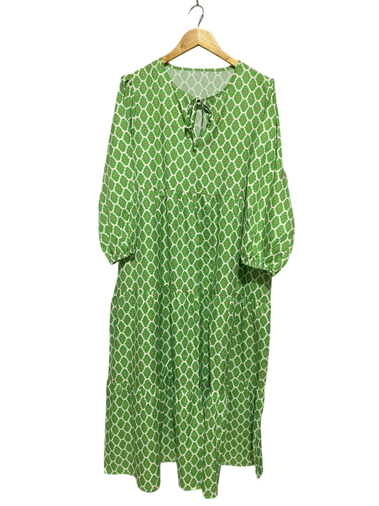 |XL| BUST 22| B32| GREEN GEOMETRIC PRINT TIERED MAXI DRESS