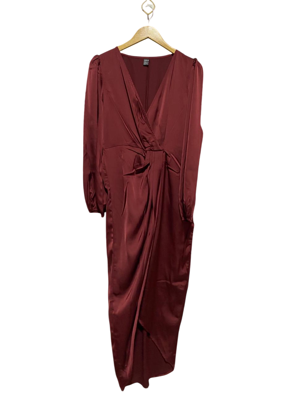 SHEIN |M| BUST 18| B21| MAROON SATIN SURPLICE MAXI DRESS
