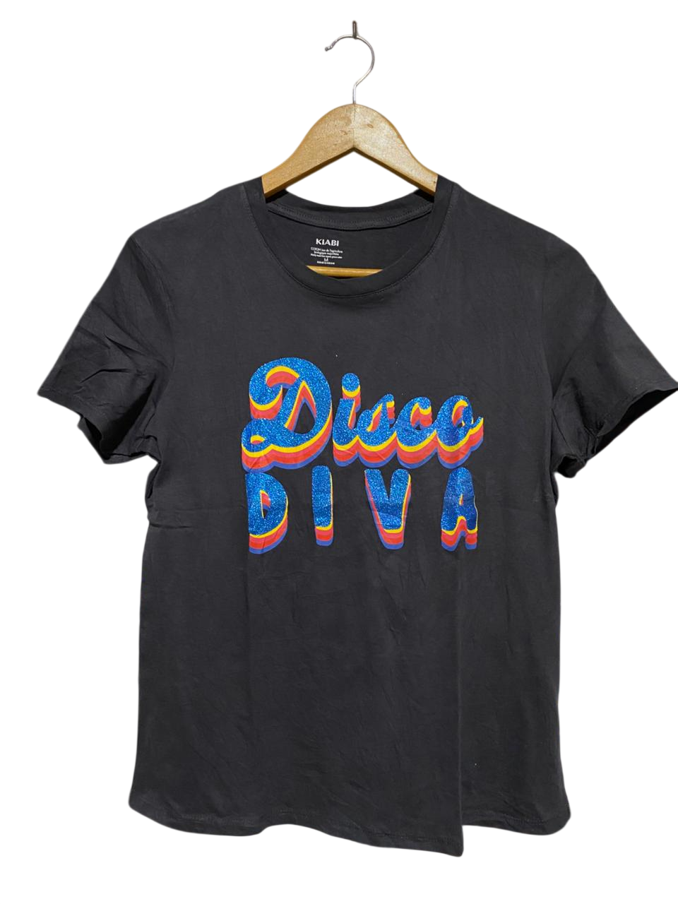 KIABI |M| BUST 19| B21| WOMEN'S BLACK DISCO DIVA GLITTER GRAPHIC T-SHIRT