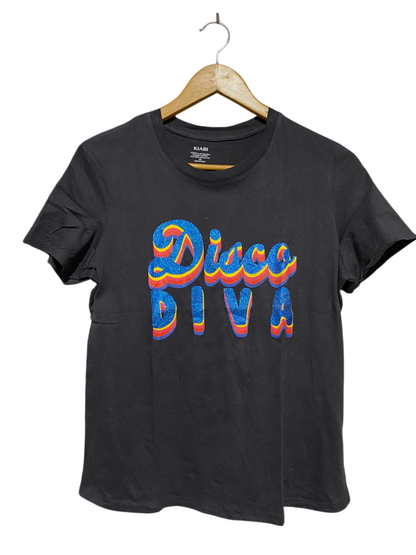 KIABI |M| BUST 19| B21| WOMEN'S BLACK DISCO DIVA GLITTER GRAPHIC T-SHIRT