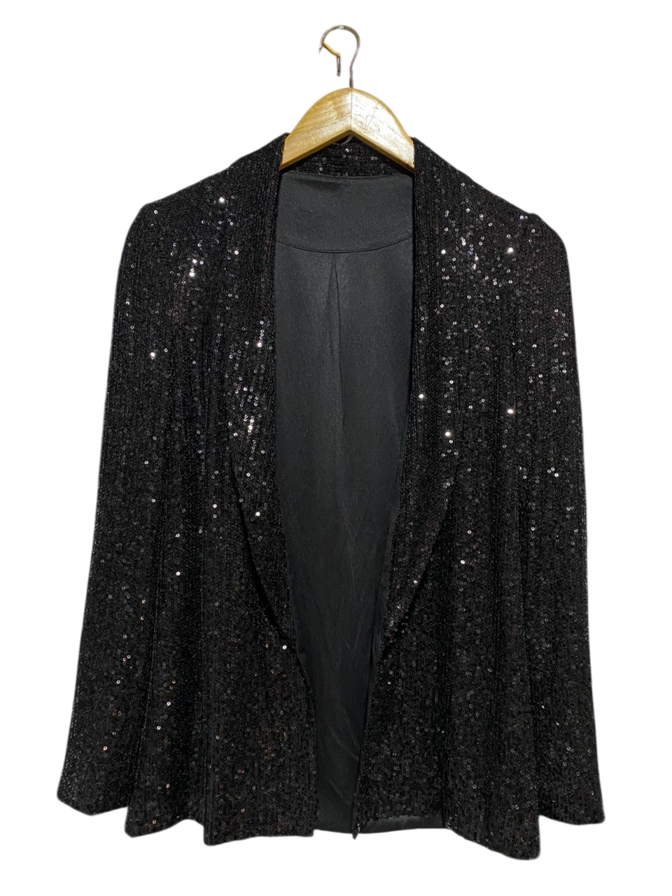 |M| BUST 17| B21| BLACK SEQUIN OPEN-FRONT BLAZER