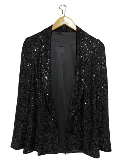 |M| BUST 17| B21| BLACK SEQUIN OPEN-FRONT BLAZER