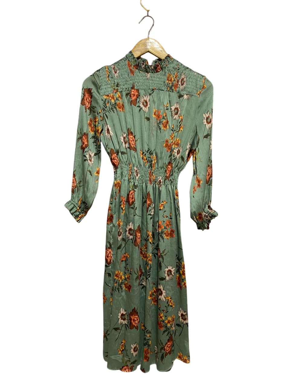 ZARA BASIC |M| BUST 17| B21| SAGE GREEN FLORAL SMOCKED MAXI DRESS