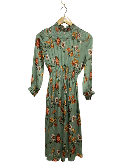 ZARA BASIC |M| BUST 17| B21| SAGE GREEN FLORAL SMOCKED MAXI DRESS