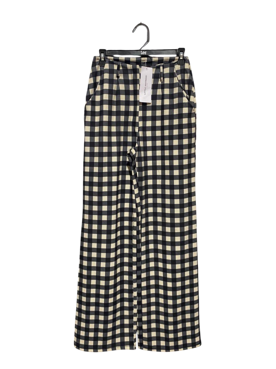 LITTLE MISTRESS |M| WAIST 28| B22| CLASSIC BLACK AND BEIGE CHECKERED WIDE-LEG TROUSERS