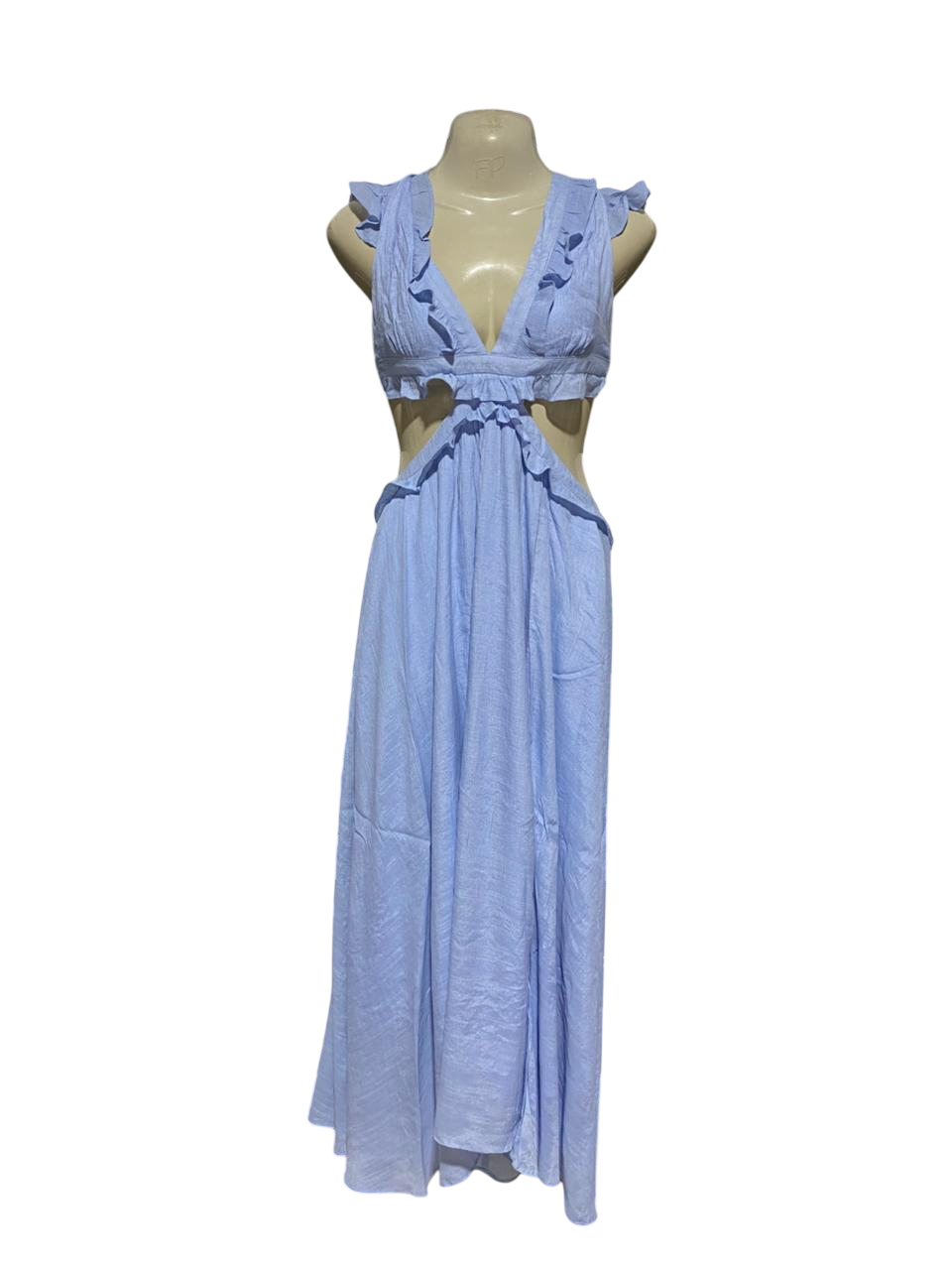 BILLY J |M| BUST 18| B22| CHIC LIGHT BLUE RUFFLE CUT-OUT MAXI DRESS