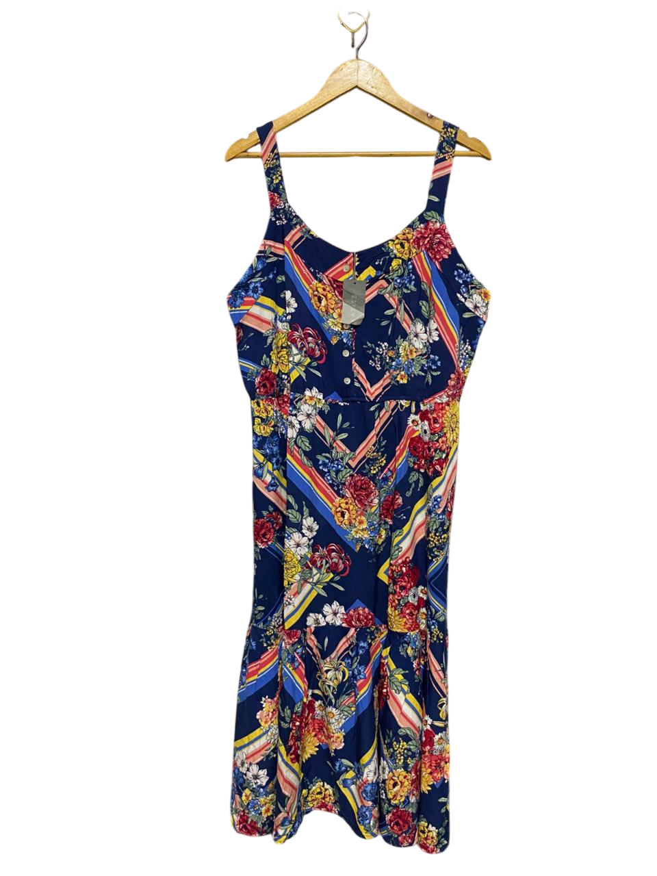 KATIES |L| BUST 20| B21| VIBRANT MULTICOLOR FLORAL STRIPE MAXI DRESS