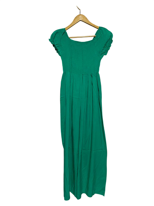 |XS| BUST 13| B21| VIBRANT GREEN SMOCKED WAIST LONG MAXI DRESS