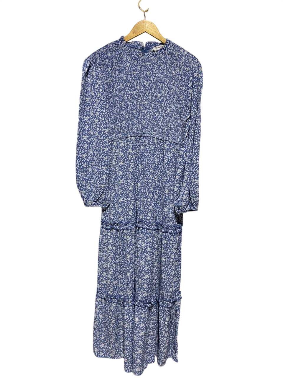 DREAM HOUSE |M| BUST 17| B21| ELEGANT BLUE FLORAL SMOCKED LONG MAXI DRESS