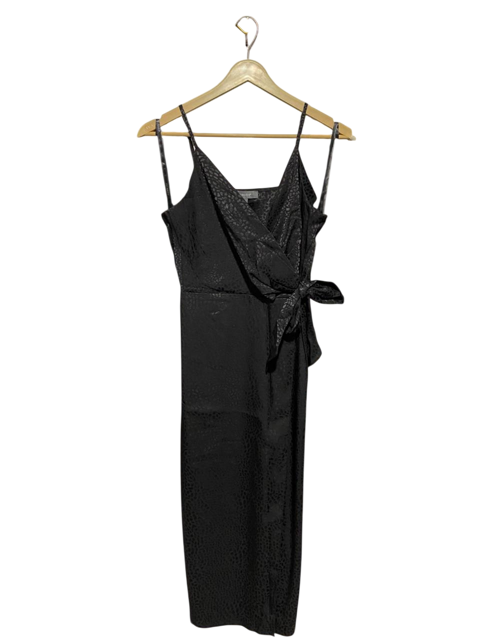 PRIMARK |S| BUST 15| B22| BLACK ANIMAL PRINT SATIN MIDI WRAP DRESS