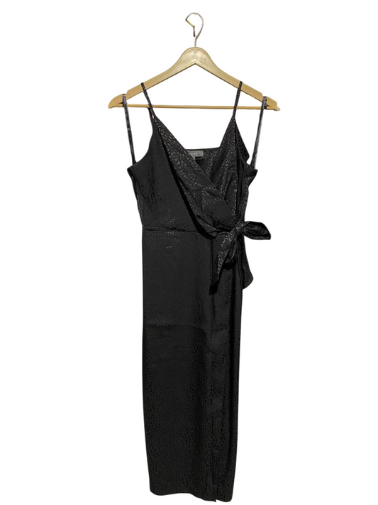 PRIMARK |S| BUST 15| B22| BLACK ANIMAL PRINT SATIN MIDI WRAP DRESS