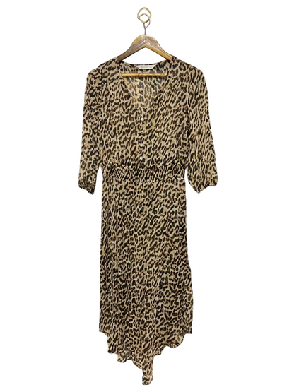 B COLLECTION |M| BUST 16| B22| CHIC LEOPARD PRINT MIDI DRESS WITH SMOCKED WAIST AND THREE-QUARTER SLEEVES