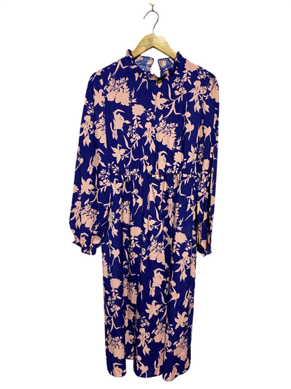 SHEIN |XL| BUST 20| B22| ELEGANT ROYAL BLUE AND PEACH FLORAL MAXI DRESS WITH RUFFLED HIGH NECK