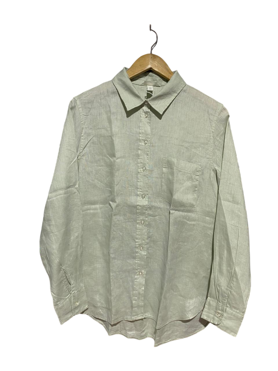 H&M |L| BUST 20| B22| CLASSIC PALE SAGE GREEN LONG SLEEVE BUTTON-DOWN LINEN BLEND SHIRT