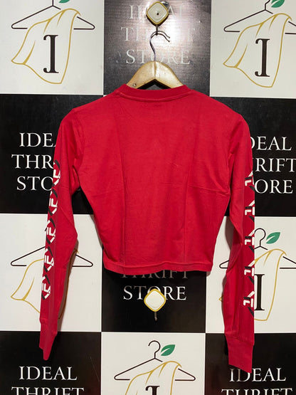 FILA |S| BUST 17| B22| RED LONG SLEEVE CROPPED ATHLETIC TOP WITH SLEEVE LOGO TAPE
