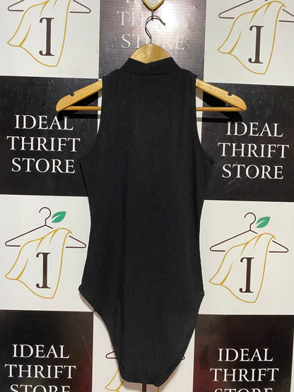 PAPAYA |S|BUST 14| B22| SLEEK BLACK RIBBED HIGH-NECK SLEEVELESS BODYSUIT