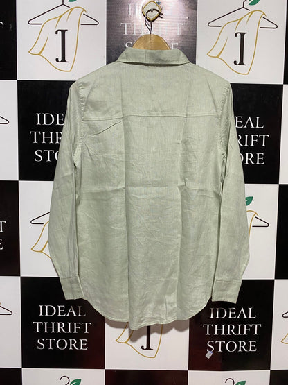 H&M |L| BUST 20| B22| CLASSIC PALE SAGE GREEN LONG SLEEVE BUTTON-DOWN LINEN BLEND SHIRT