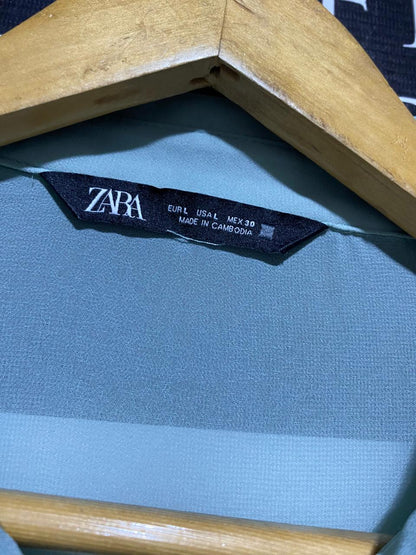 ZARA |L| BUST 20| B22| PALE MINT GREEN PLEATED RUFFLE BLOUSE WITH TIE DETAIL
