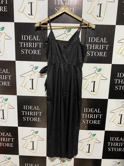 PRIMARK |S| BUST 15| B22| BLACK ANIMAL PRINT SATIN MIDI WRAP DRESS
