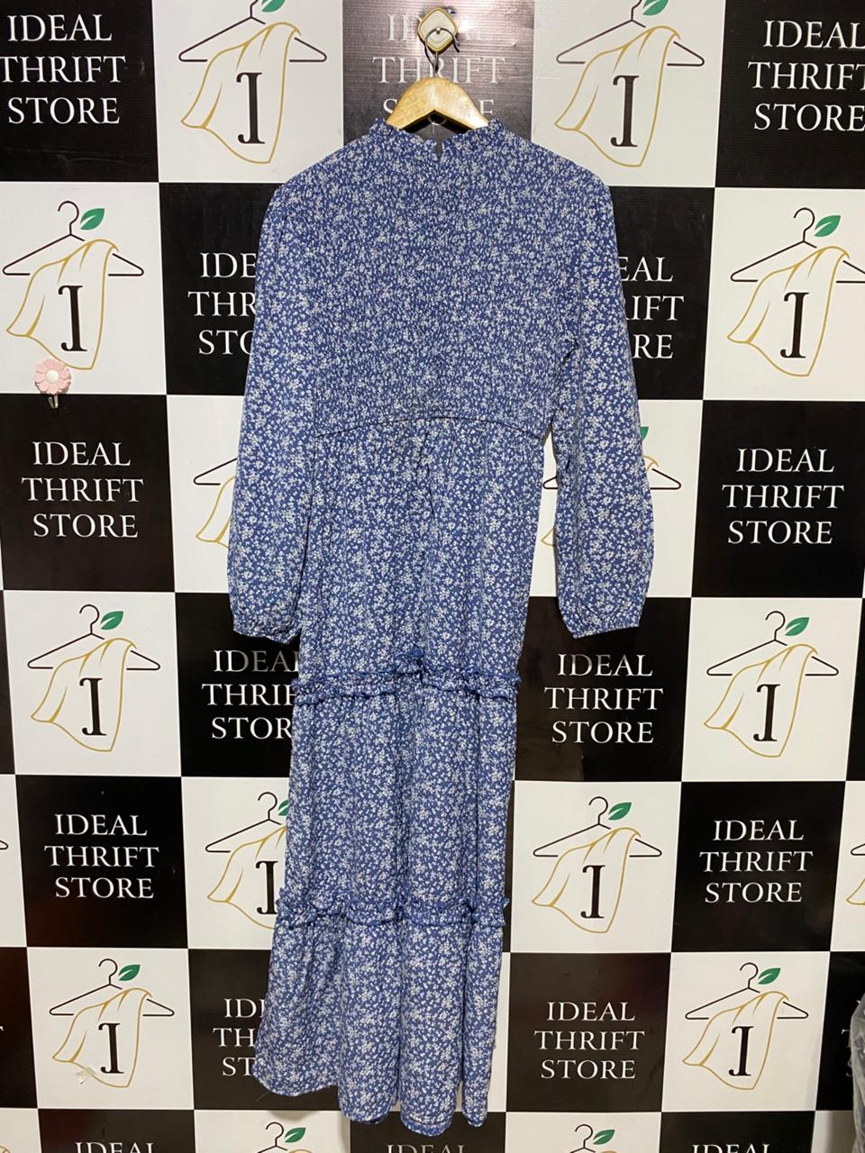 DREAM HOUSE |M| BUST 17| B21| ELEGANT BLUE FLORAL SMOCKED LONG MAXI DRESS