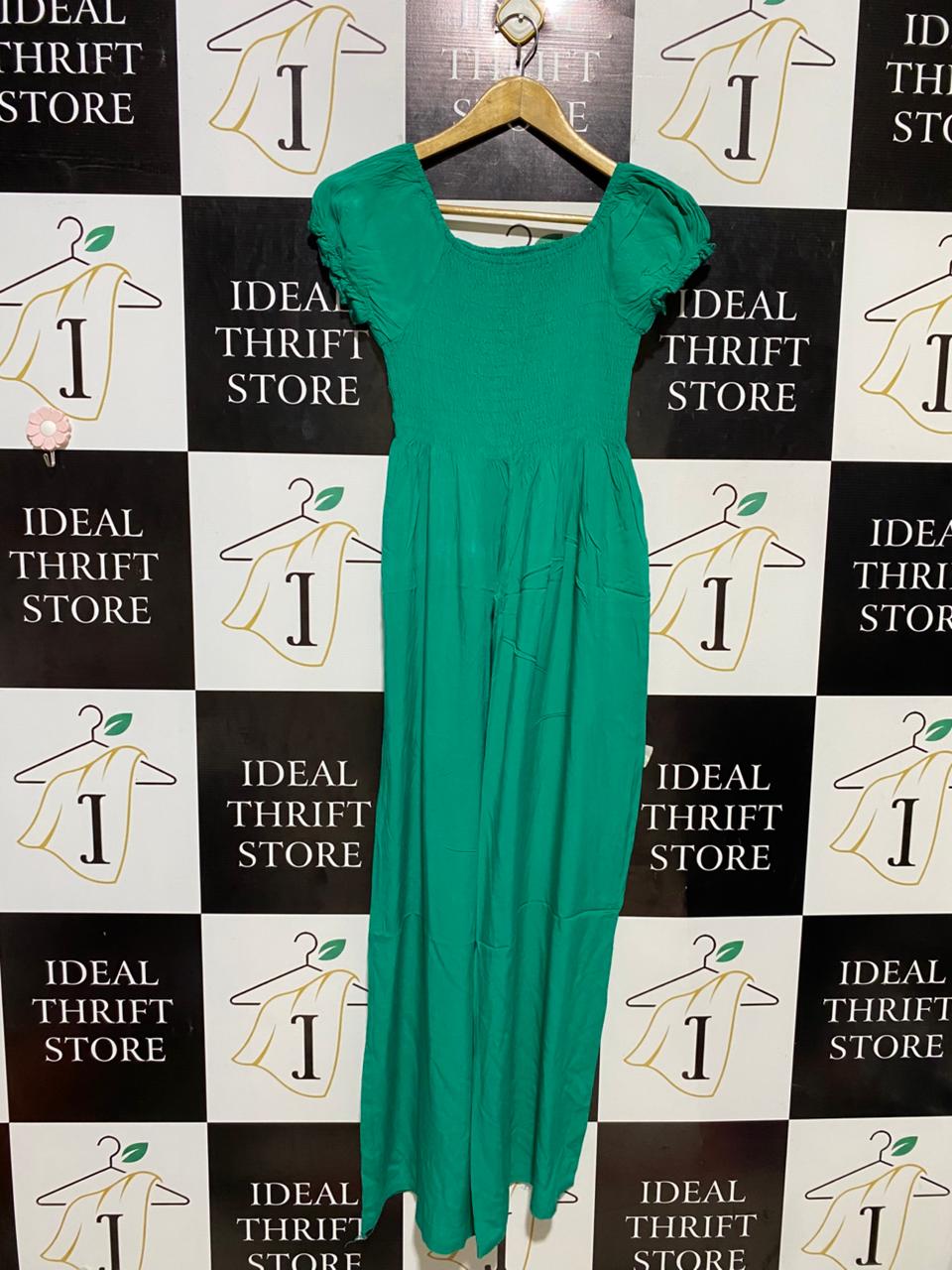 |XS| BUST 13| B21| VIBRANT GREEN SMOCKED WAIST LONG MAXI DRESS